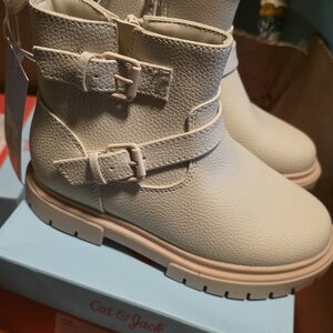 Cat & Jack Girls Cream Ankle Buckle Boots